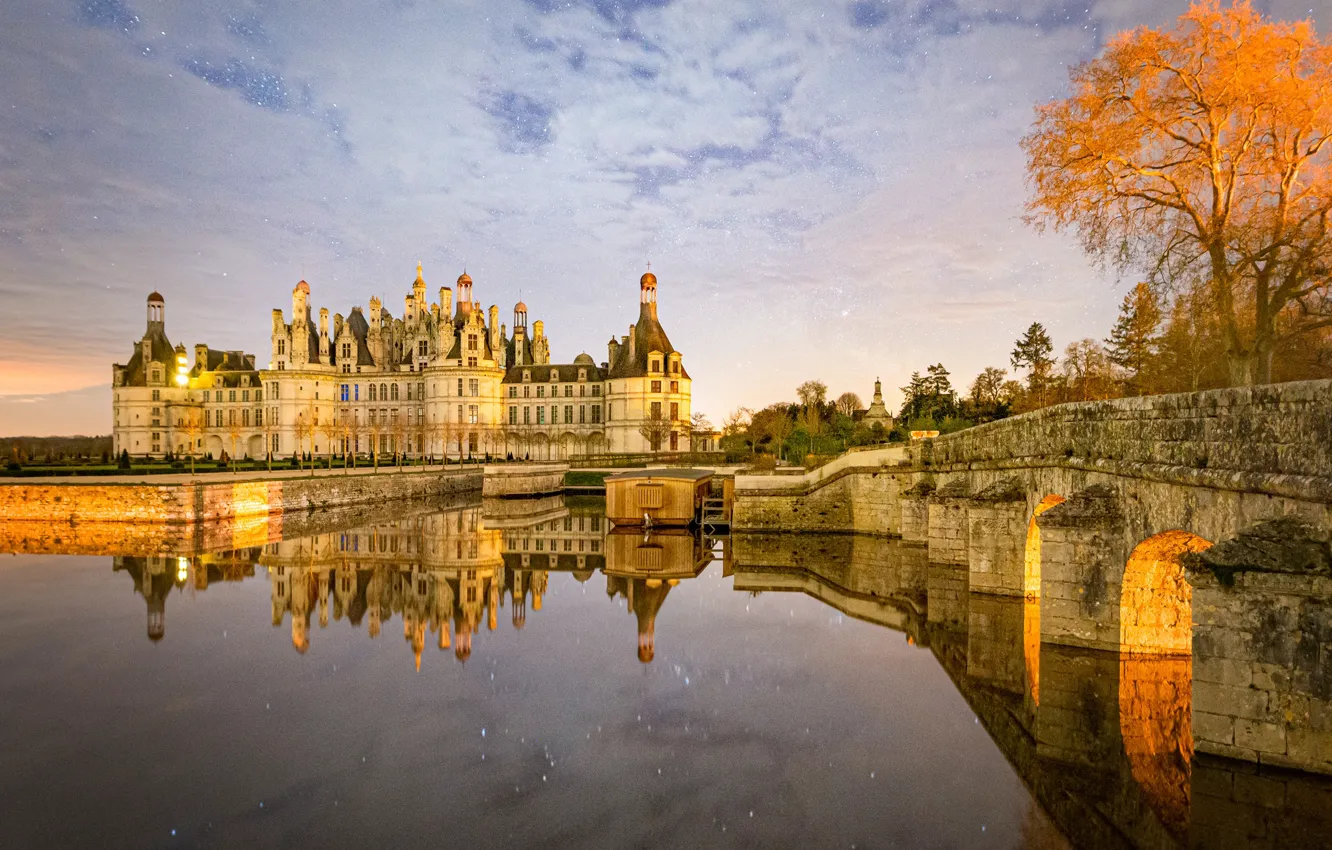 Photo wallpaper castle, architecture, pond