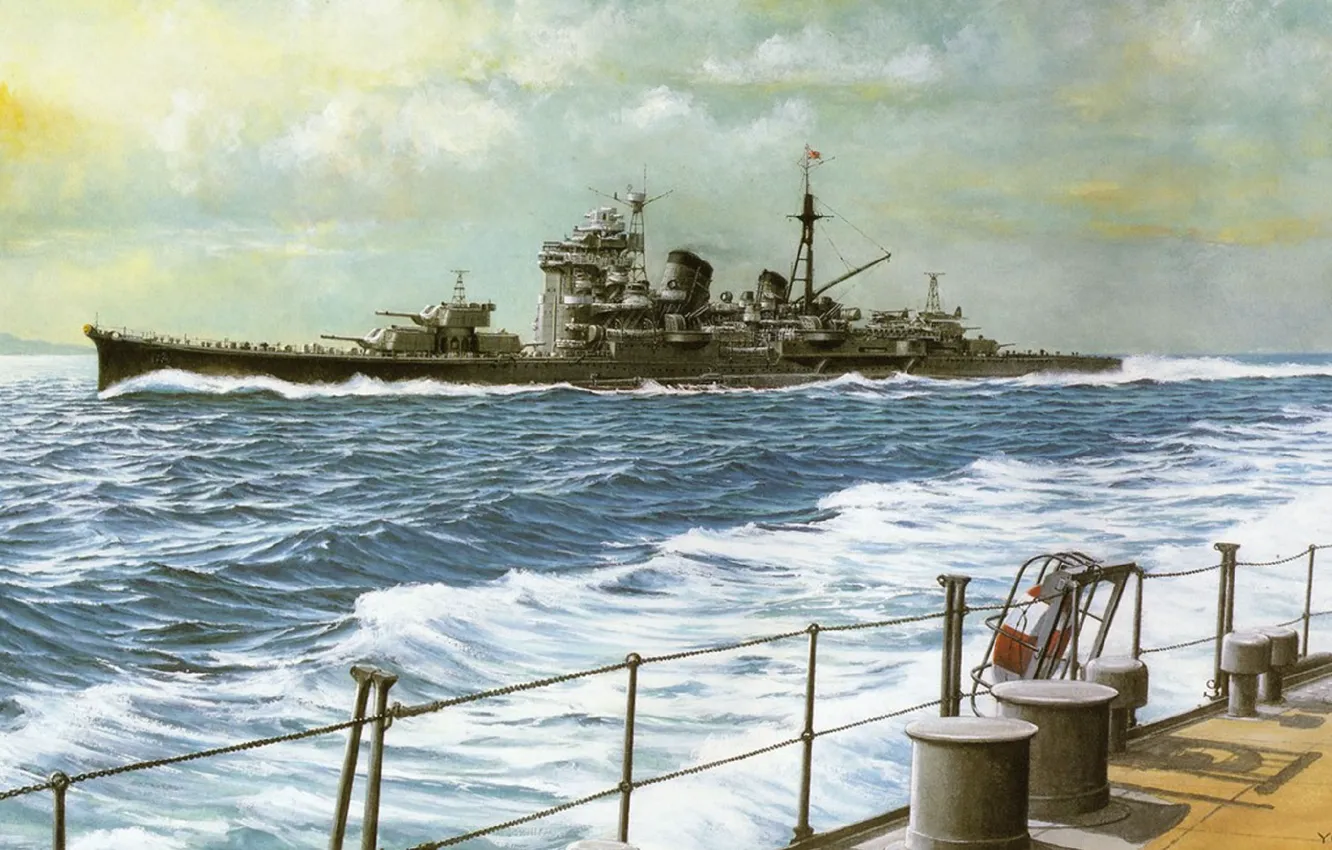 Photo wallpaper ship, art, Navy, military, cruiser, Japanese, cruiser, WW2