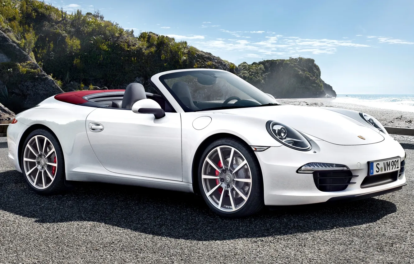 Photo wallpaper sea, white, the sky, 911, Porsche, supercar, convertible, Porsche