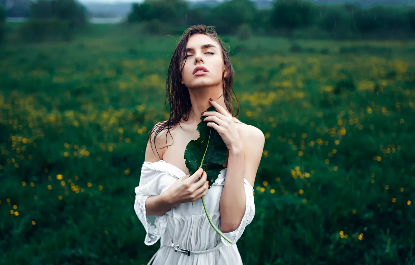 Photo wallpaper leaves, rain, spring, Victoria, Vika, George Chernyadev, The spring rain