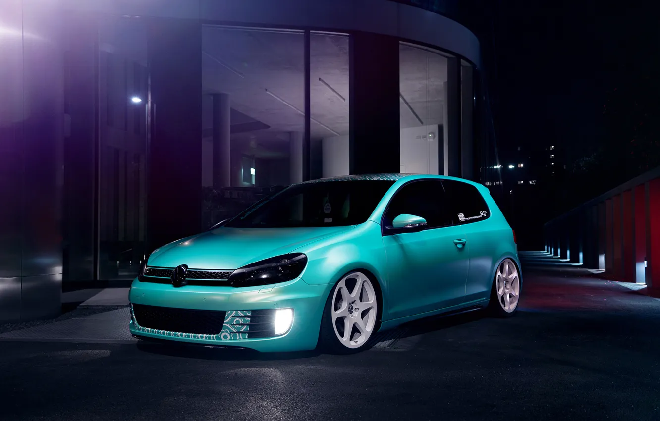 Photo wallpaper Volkswagen, Blue, Golf, GTI, Stance, Low, Dapper