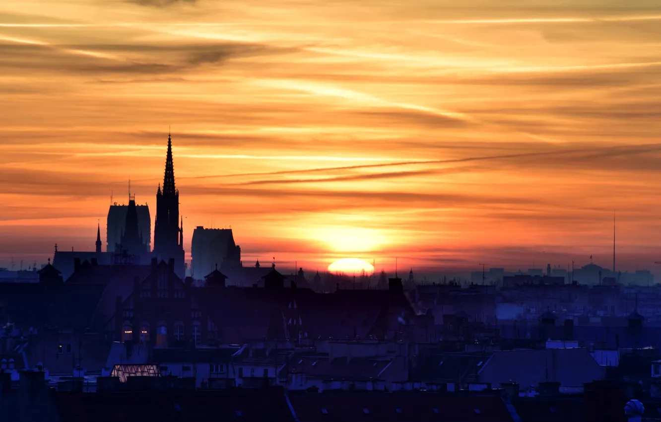 Photo wallpaper sunset, the city, Wroclaw