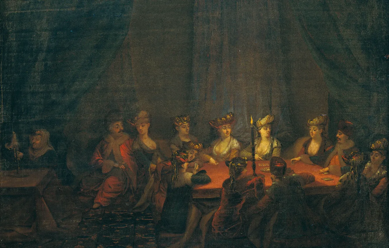 Photo wallpaper oil, picture, canvas, 1737, Jean Baptiste Van Moore, Jean Baptiste Vanmour, Armenians play cards