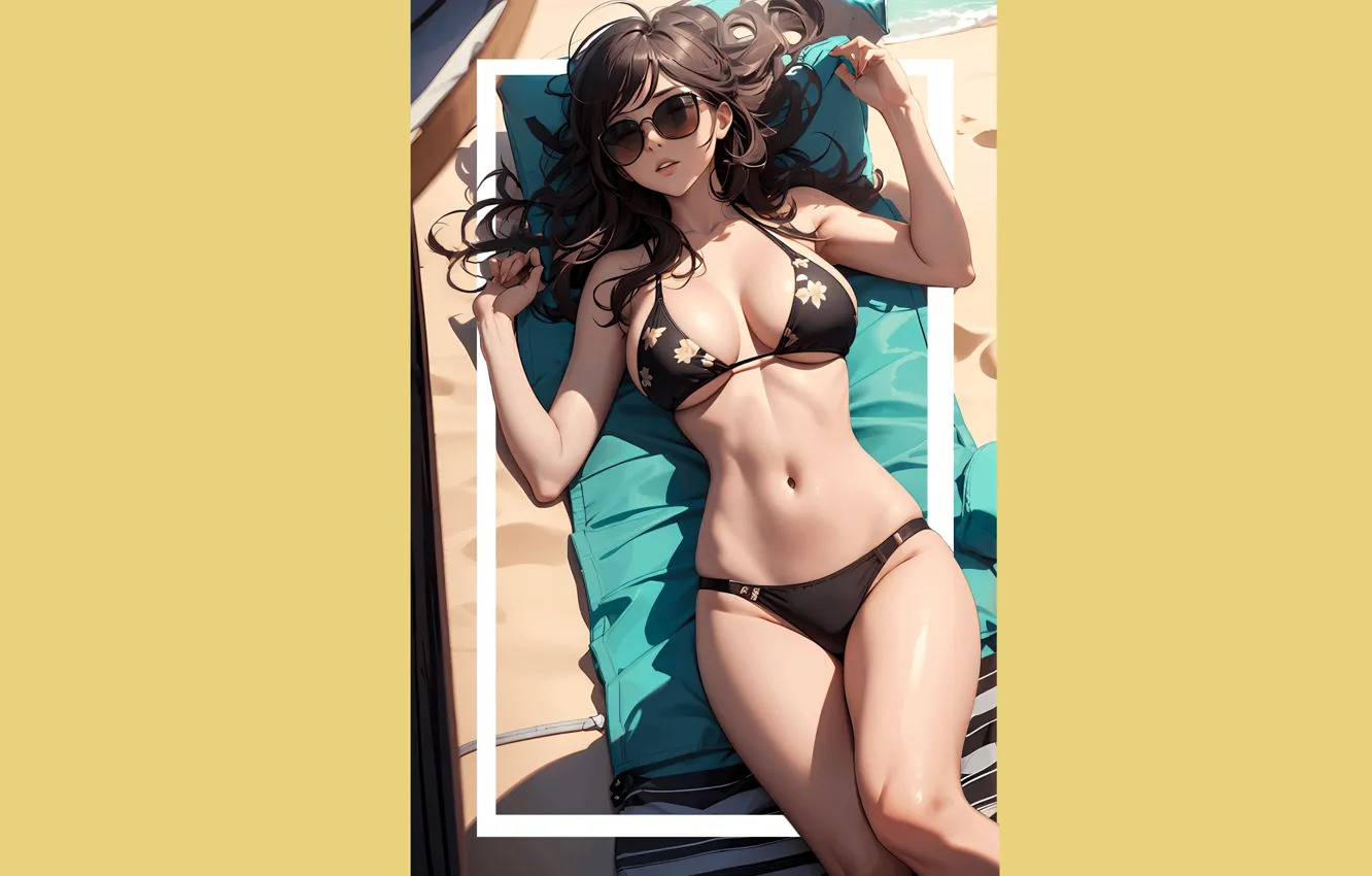 Photo wallpaper girl, hot, sexy, beach, boobs, anime, pretty, breasts