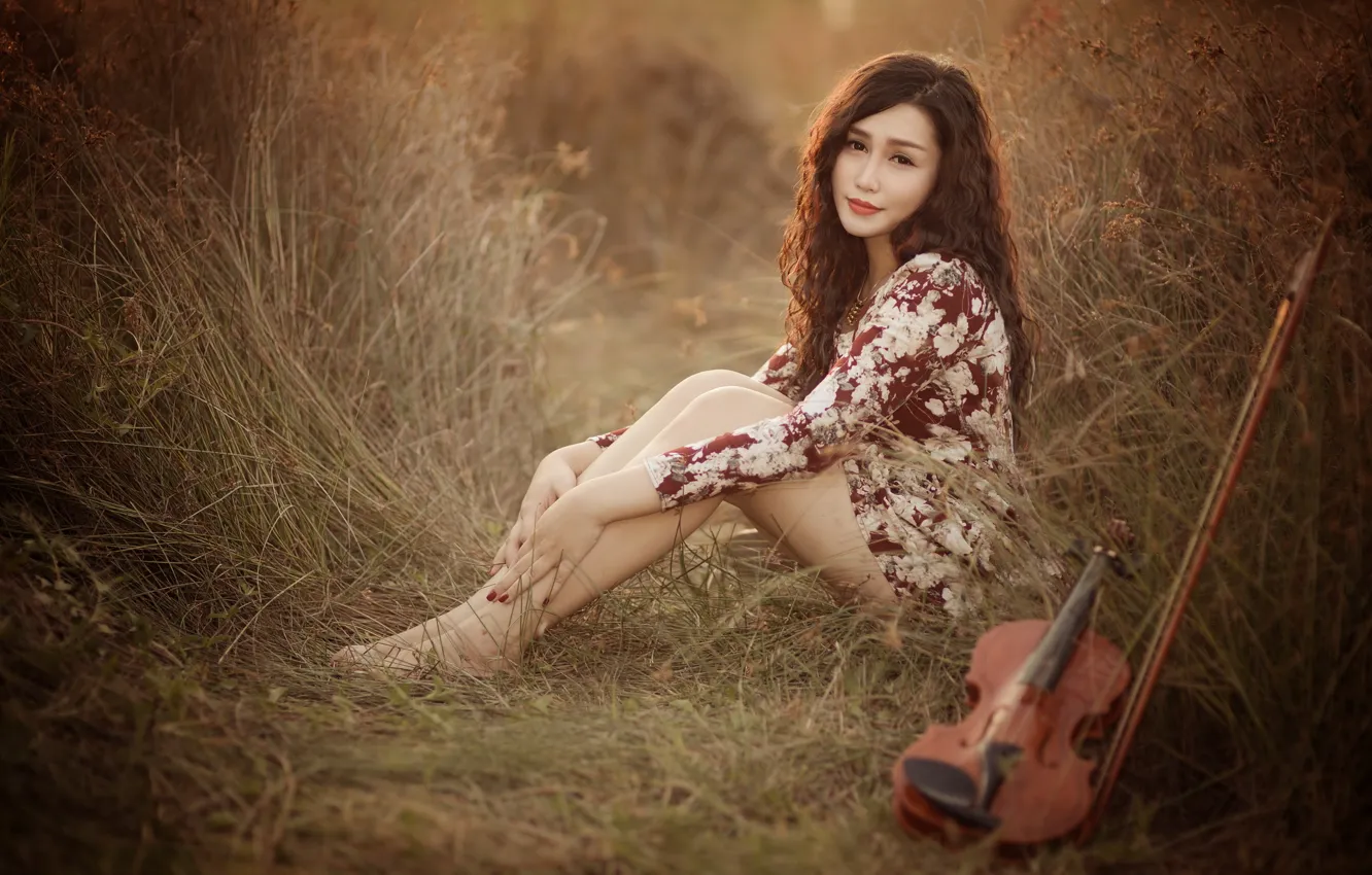 Photo wallpaper look, girl, pose, music, violin