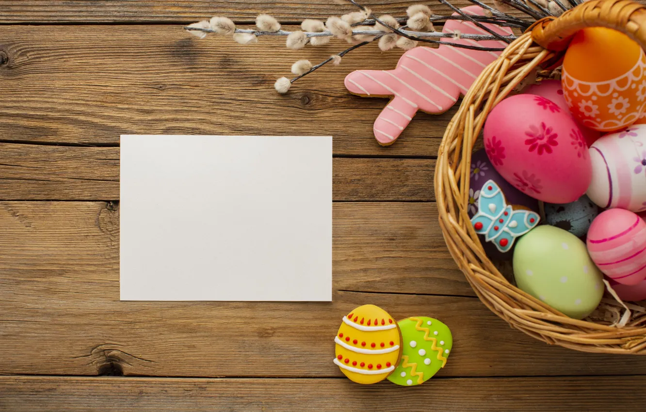 Photo wallpaper eggs, spring, colorful, Easter, wood, Verba, spring, Easter