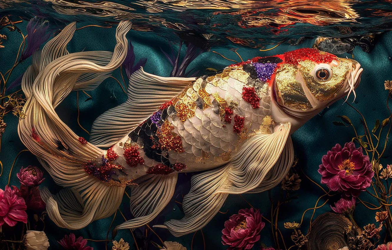 Photo wallpaper water, fish, AI art, neural network