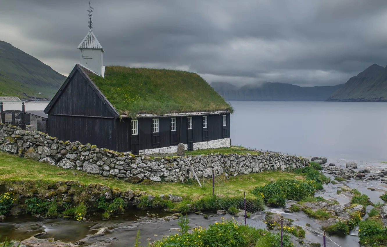 Photo wallpaper shore, home, Iceland, Faroe Islands, The Faroe Islands
