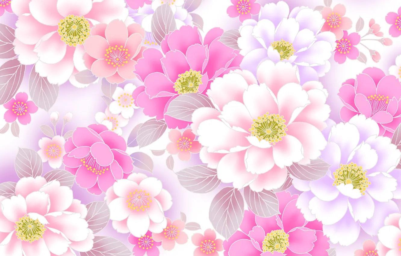 Photo wallpaper flowers, collage, spring, petals, postcard