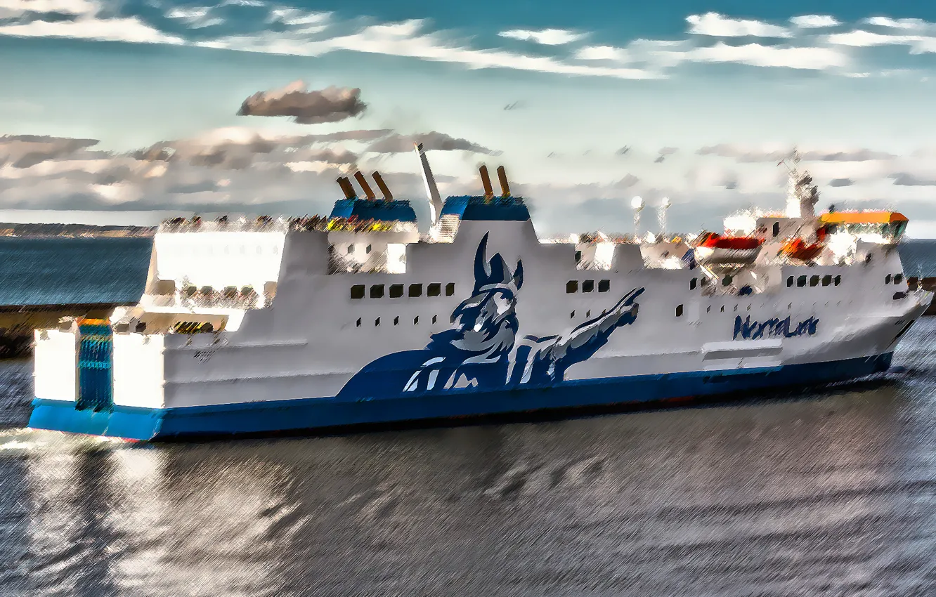 Photo wallpaper sea, the sky, clouds, ship, The Vikings