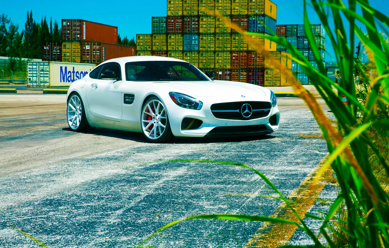 Photo wallpaper Mercedes-Benz, Front, AMG, Color, White, Vossen, Wheels, 2015