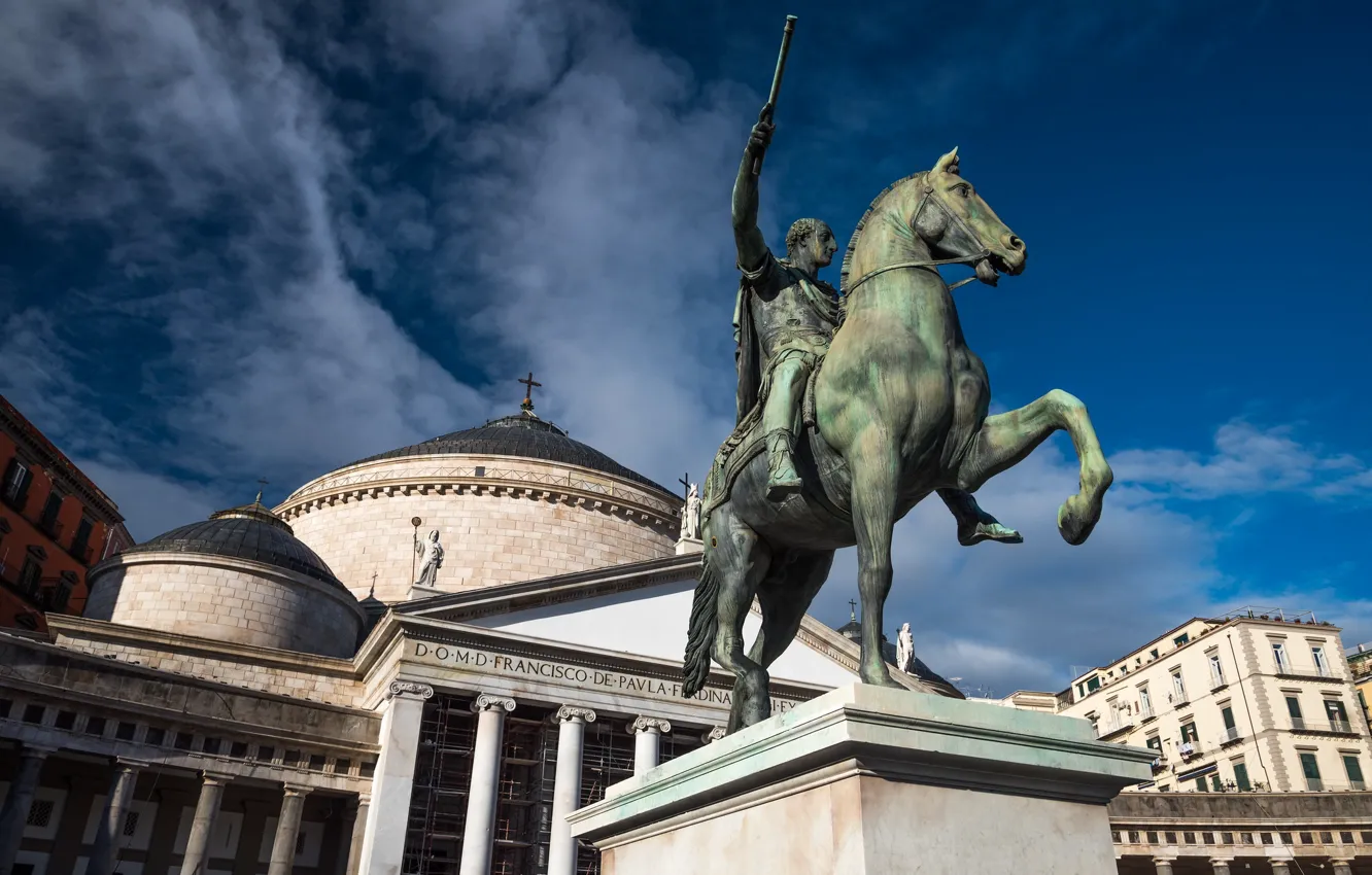 Photo wallpaper Italy, Naples, Piazza del Plebiscito, the statue of Charles III