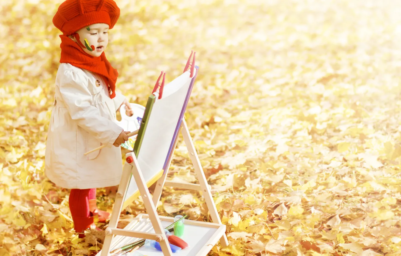 Photo wallpaper autumn, leaves, children
