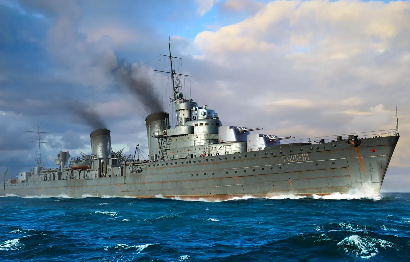 Photo wallpaper the leader, destroyer, Tashkent, THE SOVIET NAVY, destroyer, Russian Destroyer Tashkent 1942, Li Lao