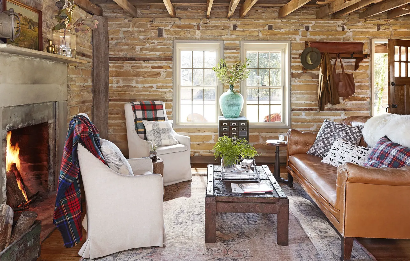 Photo wallpaper design, style, interior, oven, country house, Rustic living room, rustic living room