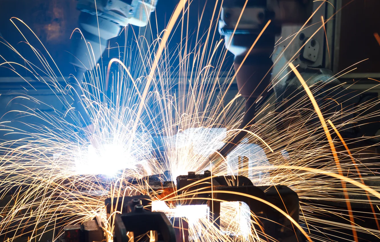 Photo wallpaper sparks, welding, metallurgy