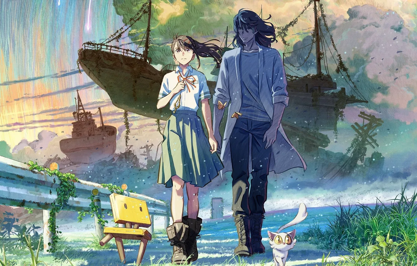 Photo wallpaper girl, guy, two, Suzume no Tojimari