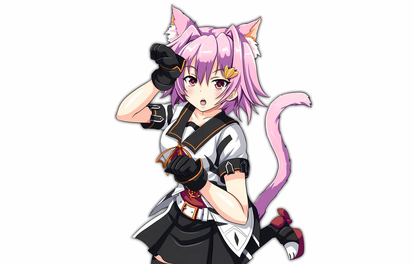 Photo wallpaper girl, school uniform, pink hair, animal ears, anime, beautiful, red eyes, short hair