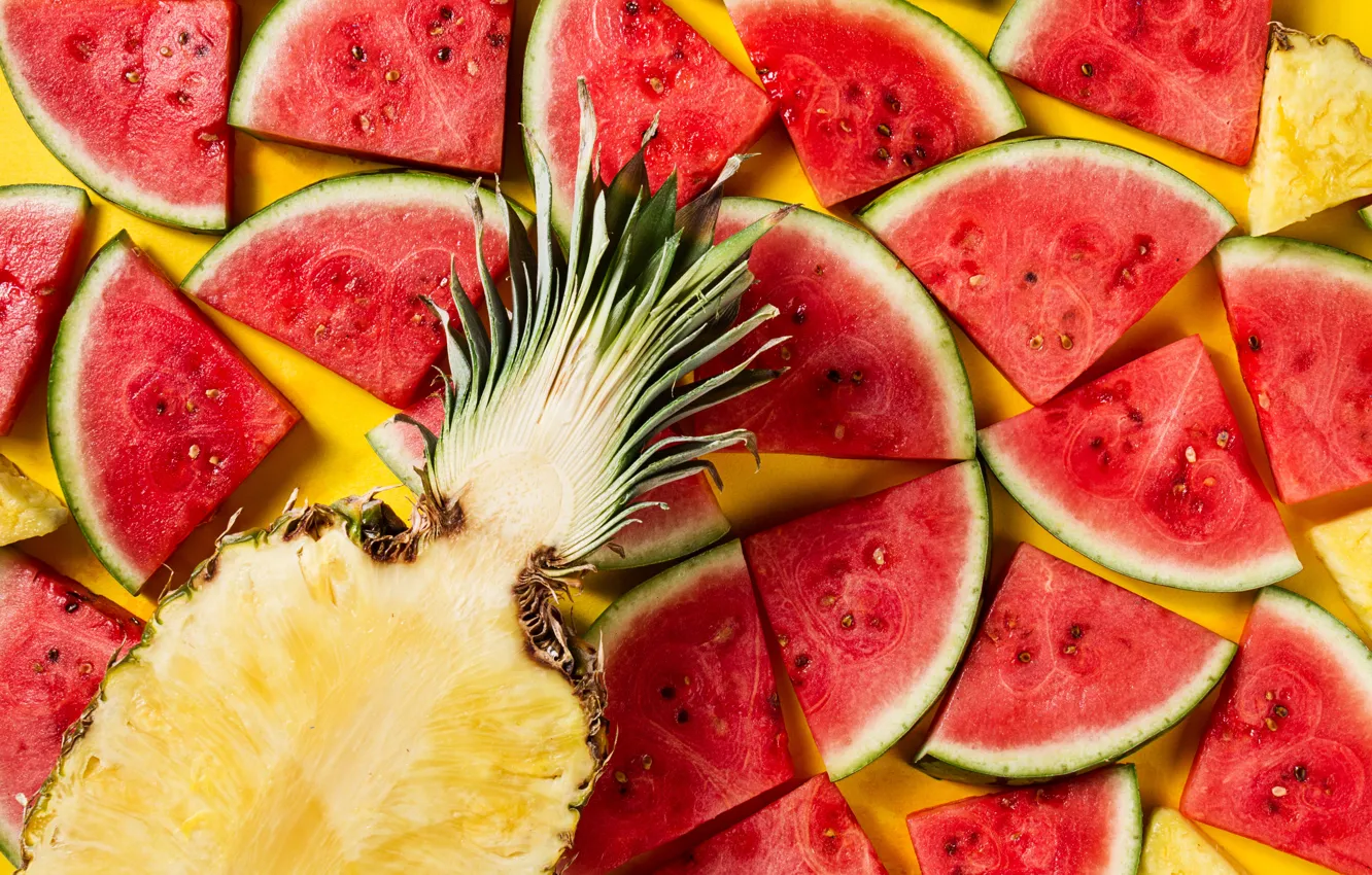 Photo wallpaper watermelon, fruit, pineapple, fruits, pineapple, watermelon