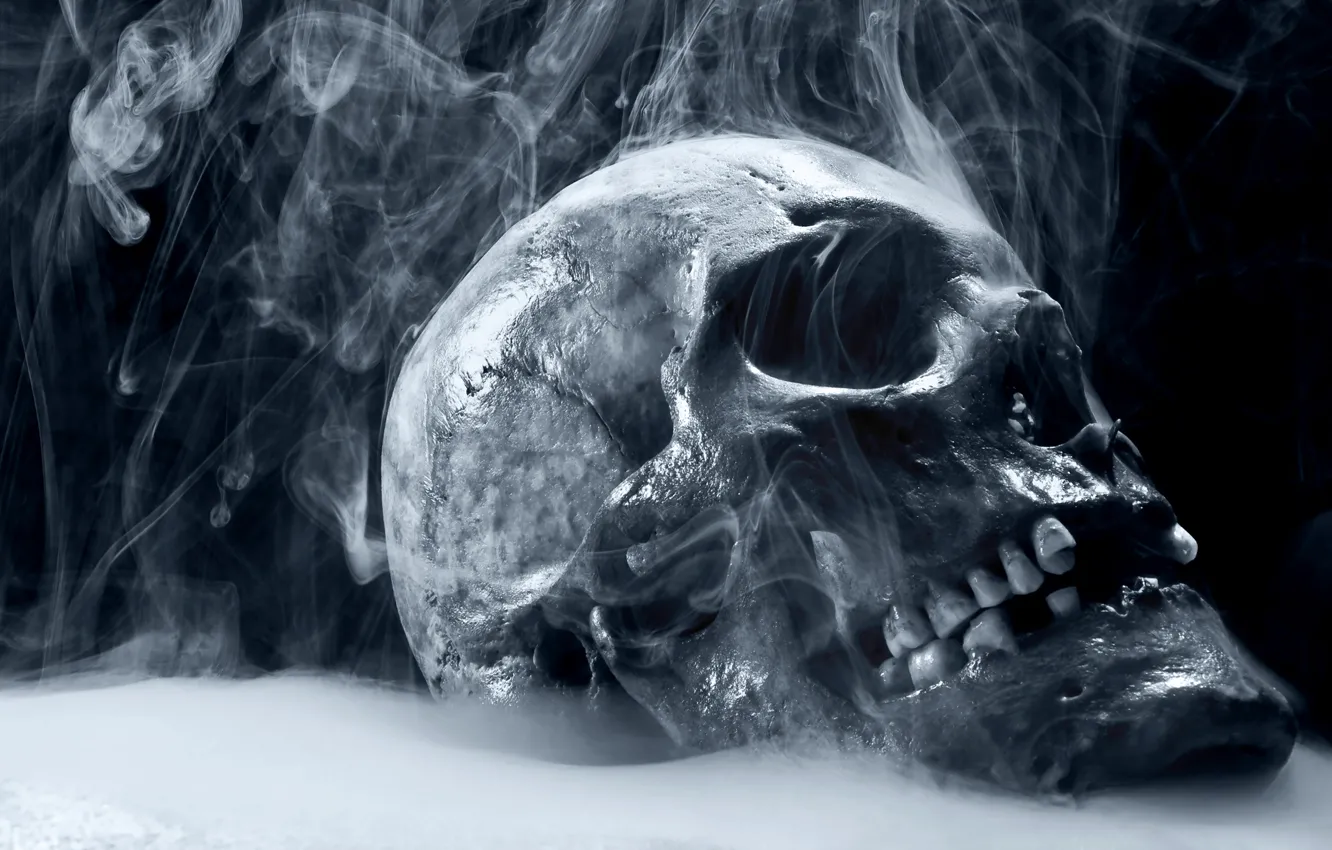 Photo wallpaper smoke, skull, teeth