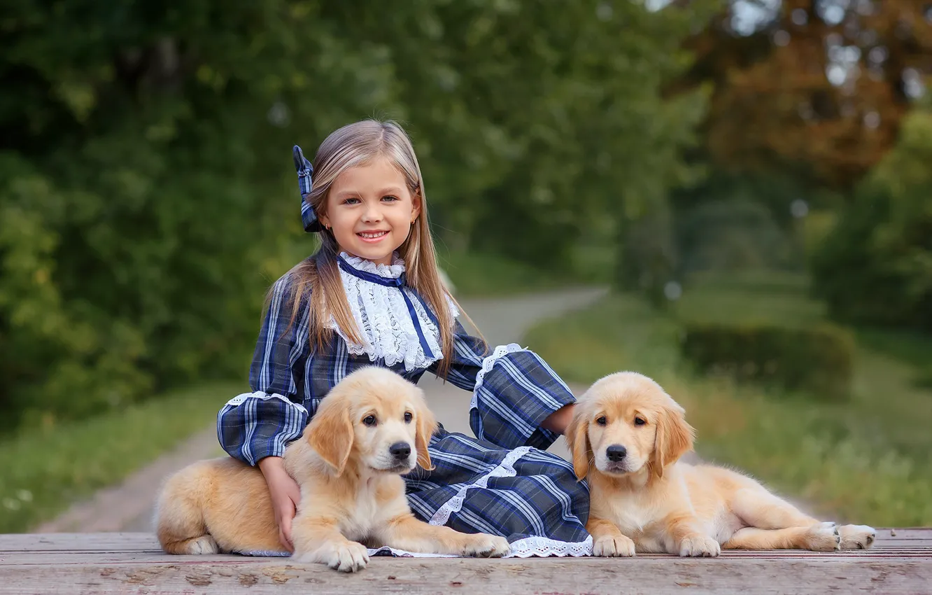 Photo wallpaper road, summer, nature, smile, Park, each, dog, dress