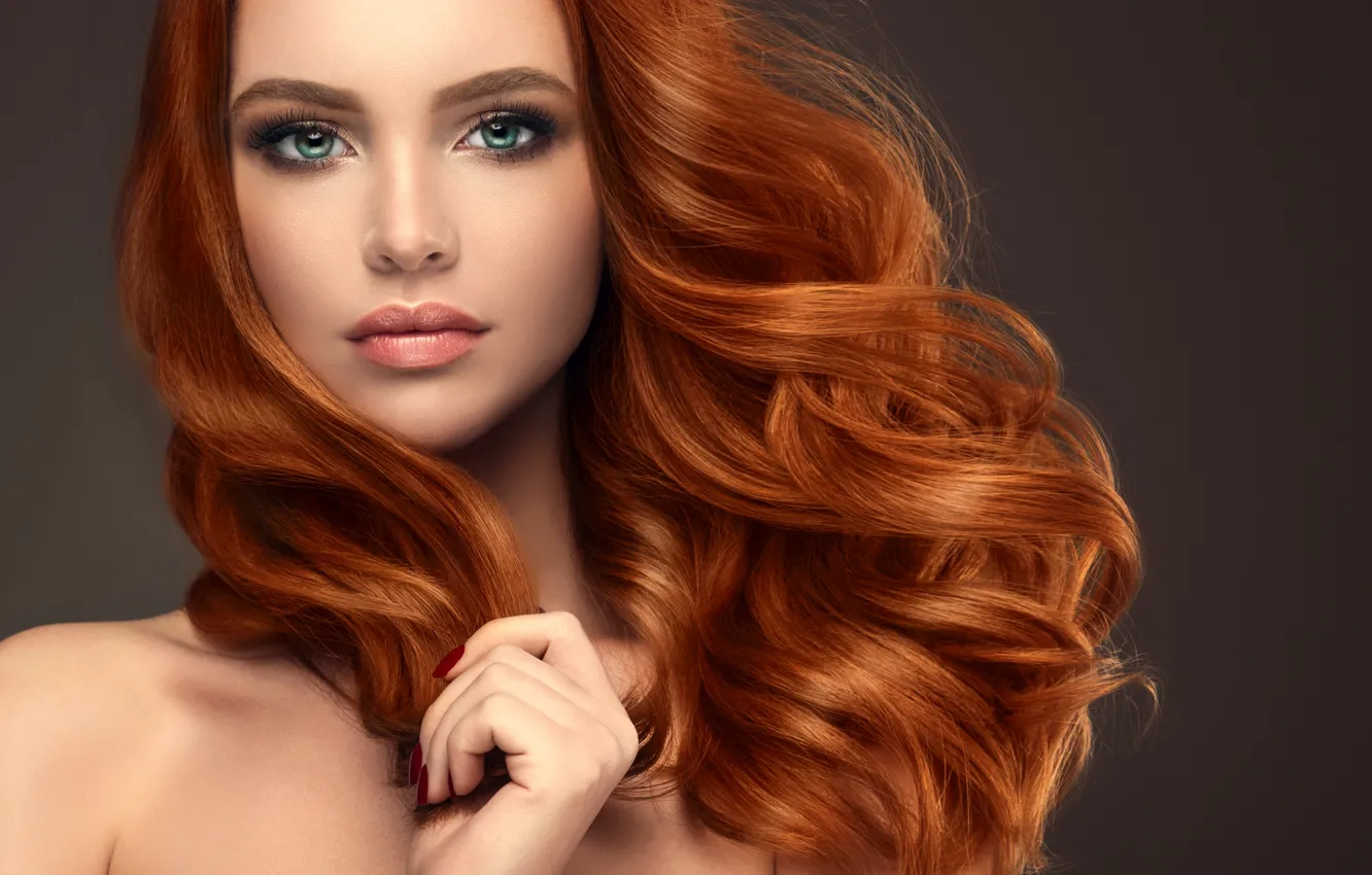 Photo wallpaper look, girl, model, makeup, hairstyle, red hair, curls, edwardderule