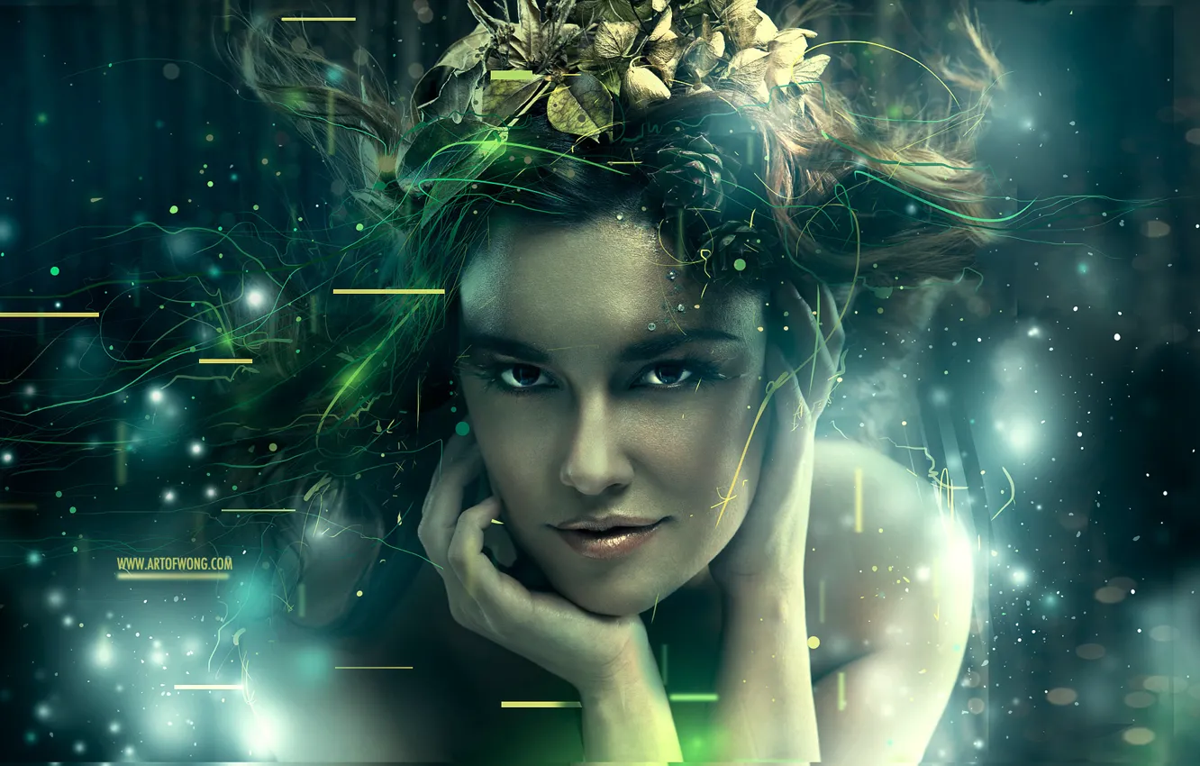 Photo wallpaper girl, face, wreath