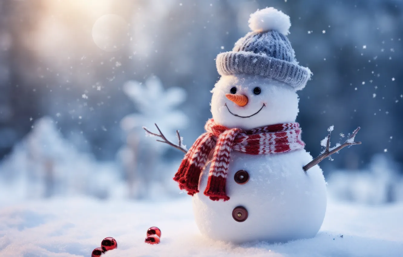 Photo wallpaper winter, snow, nature, new year, Christmas, the snow, snowman, snowfall