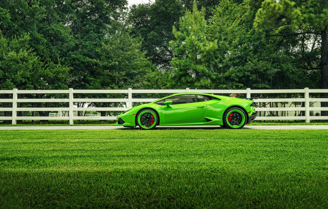 Photo wallpaper Lamborghini, Green, Color, Side, Supercar, Wheels, ADV.1, Huracan