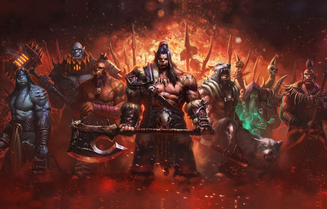 Photo wallpaper fantasy, weapons, eagle, wolf, art, fangs, Orc, Liang xing