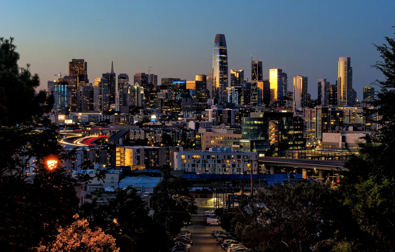 Photo wallpaper lights, the evening, CA, San Francisco, USA, skyline