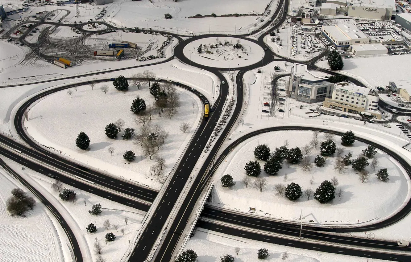 Photo wallpaper road, snow, France, home, interchange, panorama, Brittany, Saint-Malo