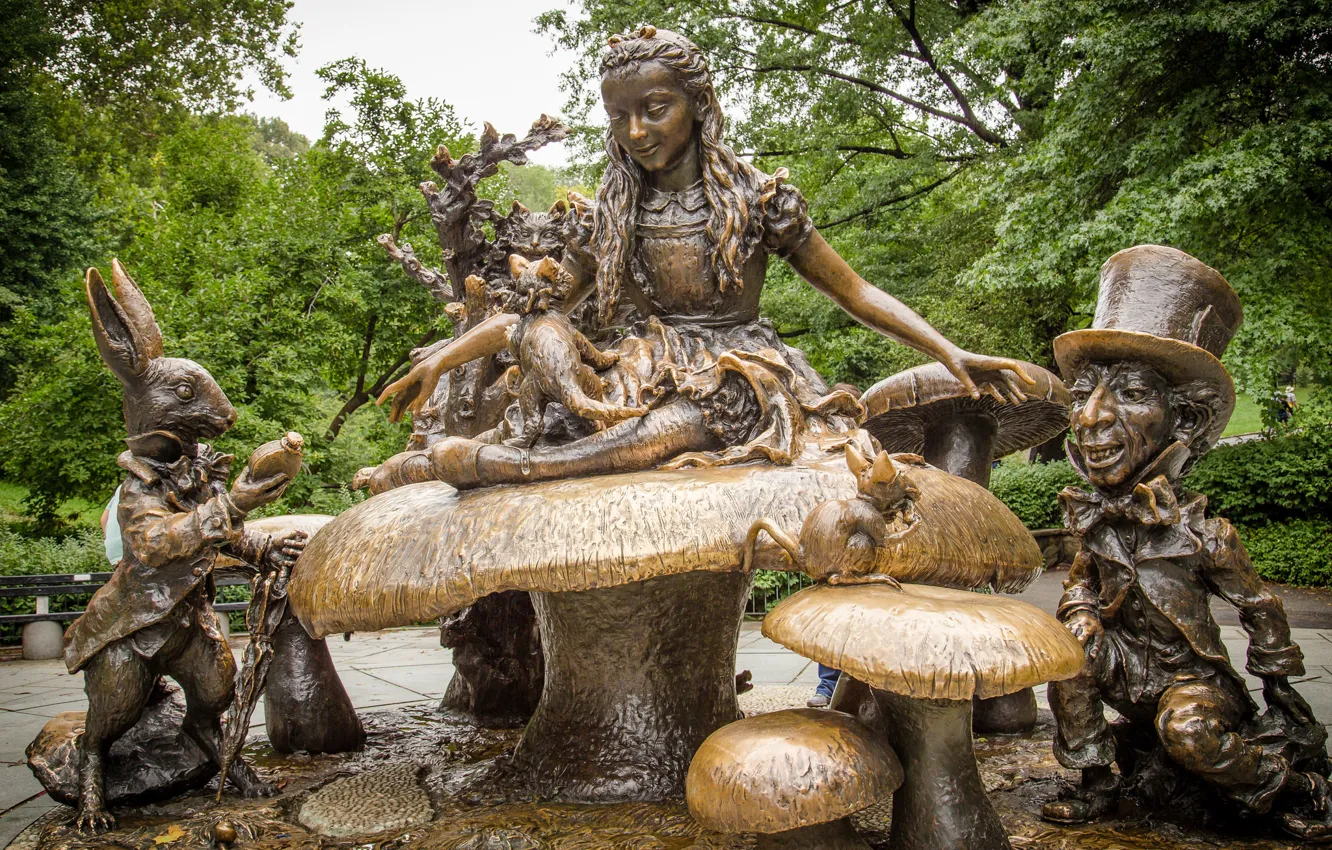 Photo wallpaper New York, sculpture, Alice in Wonderland, Manhattan, Alice in Wonderland, Manhattan, New York City, Central …