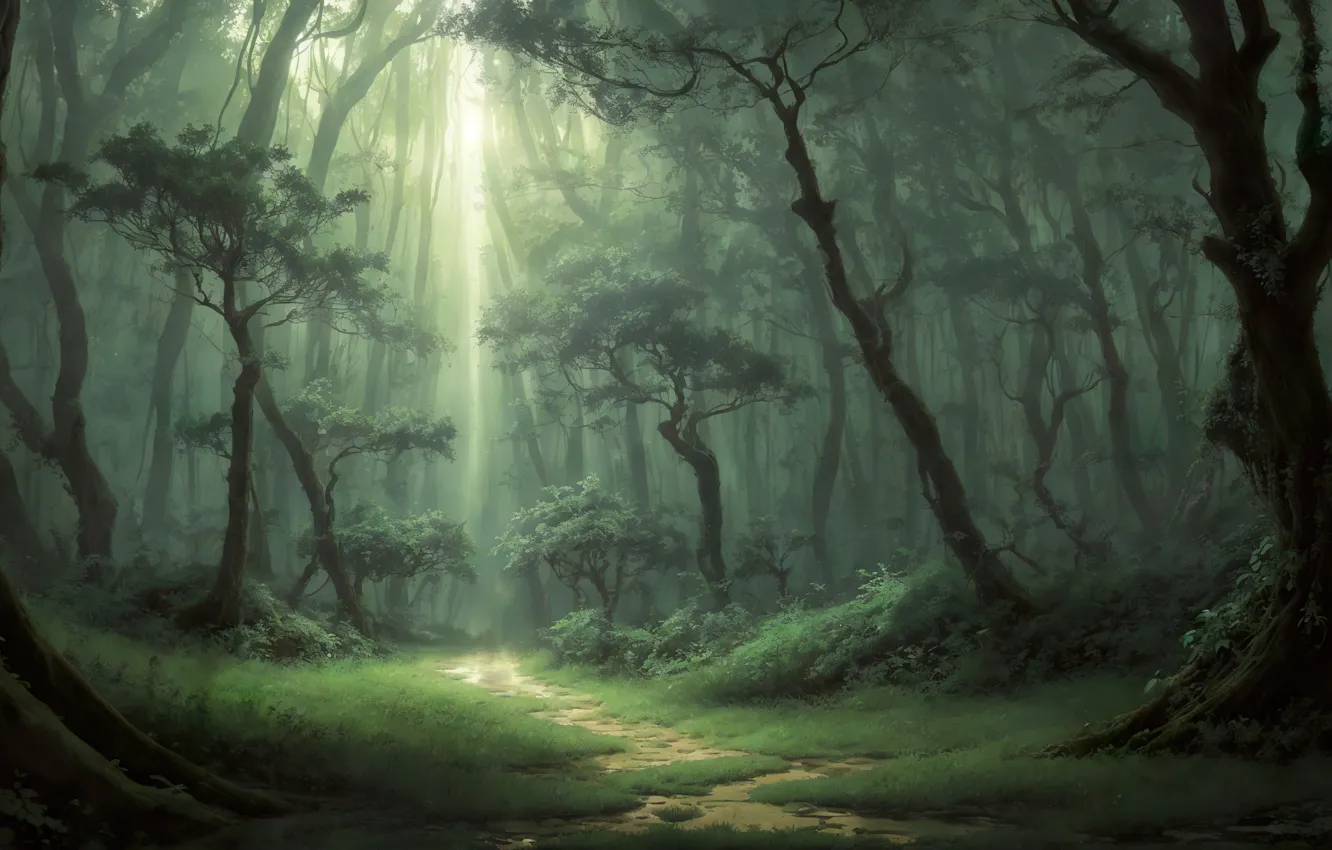 Photo wallpaper forest, landscape, art, pathway, digital art, fantasy art, mysterious, thicket