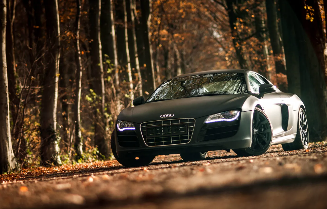 Photo wallpaper Audi, Audi, sports car, black, front, V10