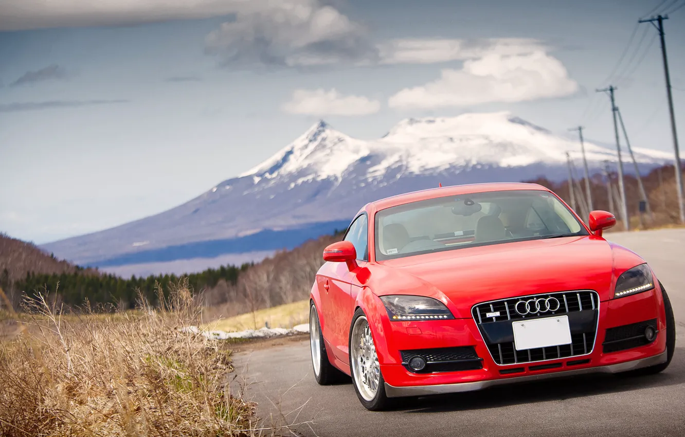 Photo wallpaper mountains, Audi, Audi, red, red, tuning
