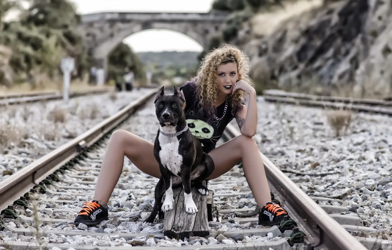 Photo wallpaper girl, pose, dog, Jessica Torvisco