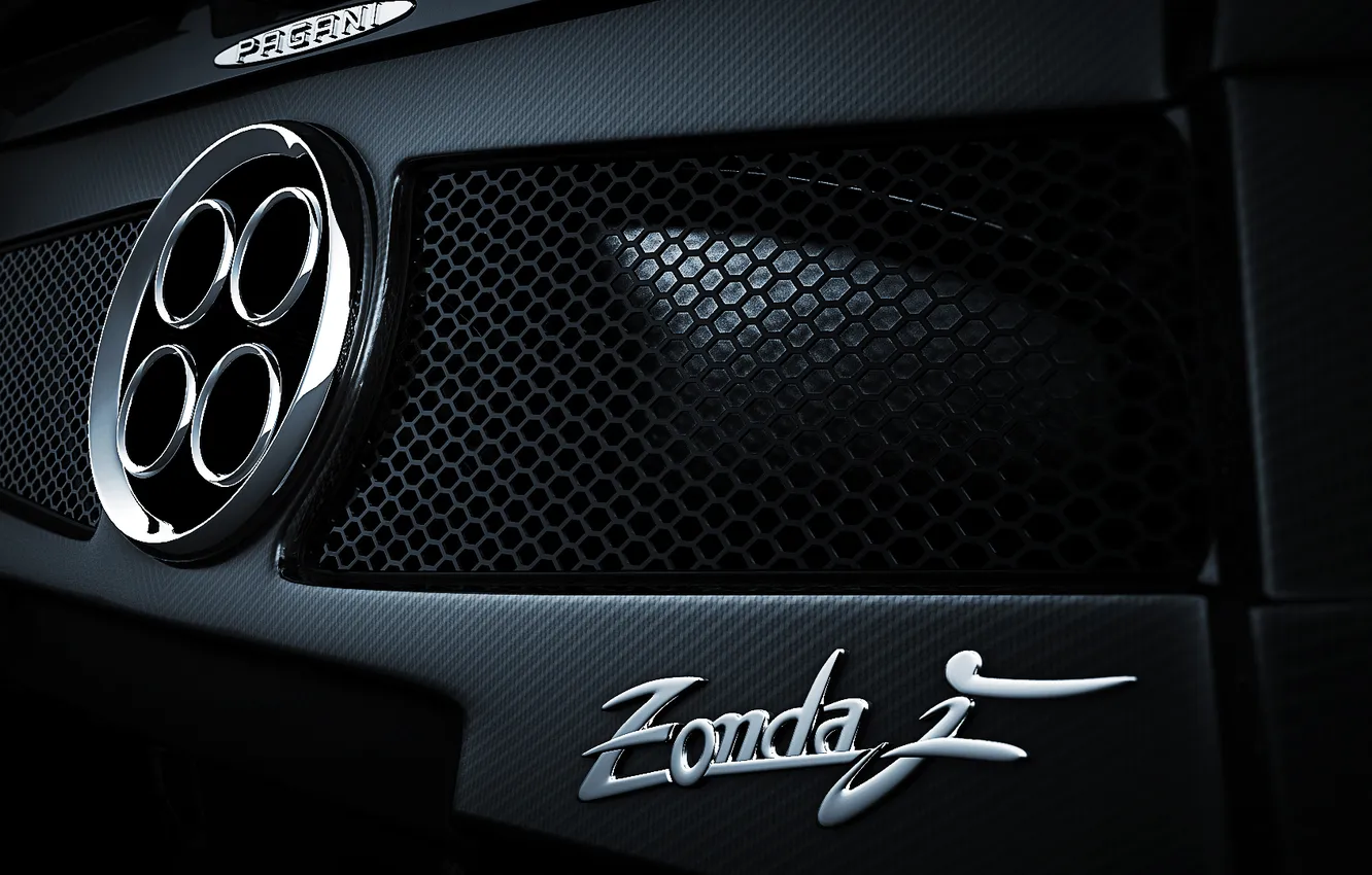 Photo wallpaper grille, Pagani, chrome, Zonda, exhaust, label, Rear