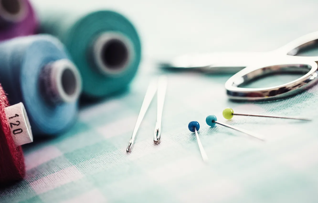 Photo wallpaper macro, needle, photographer, thread, photography, photographer, macro, scissors