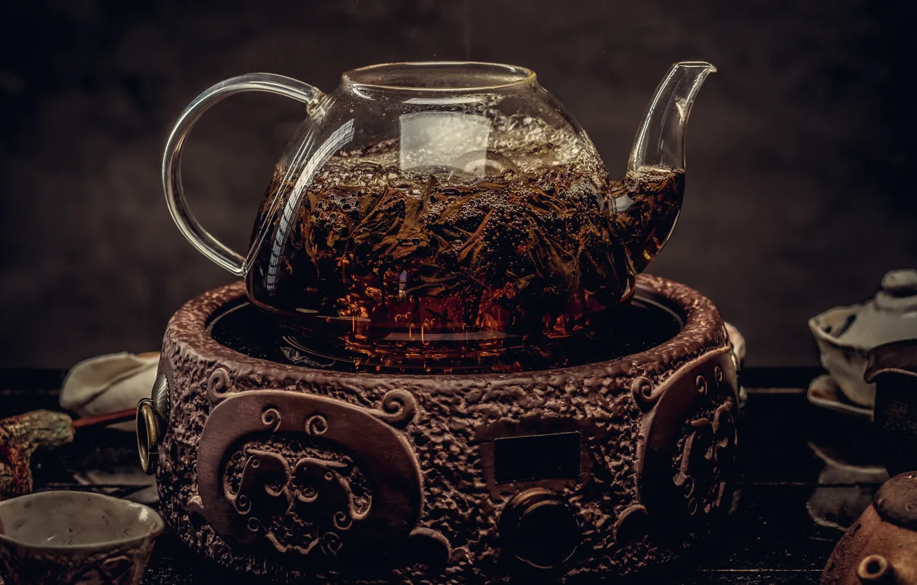 Photo wallpaper kettle, glass, tea, welding, stand, dishes