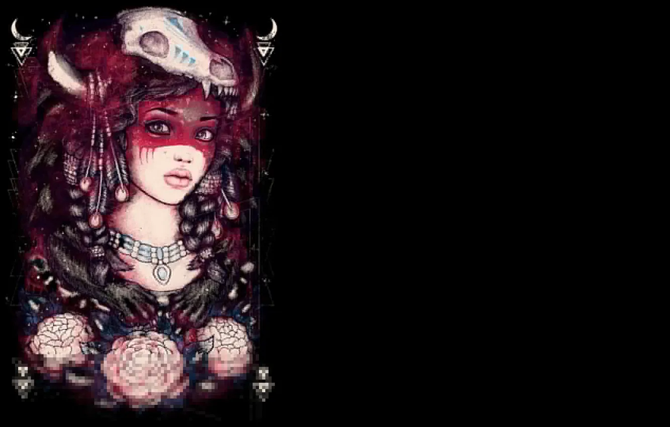 Photo wallpaper girl, background, paint, color, skull