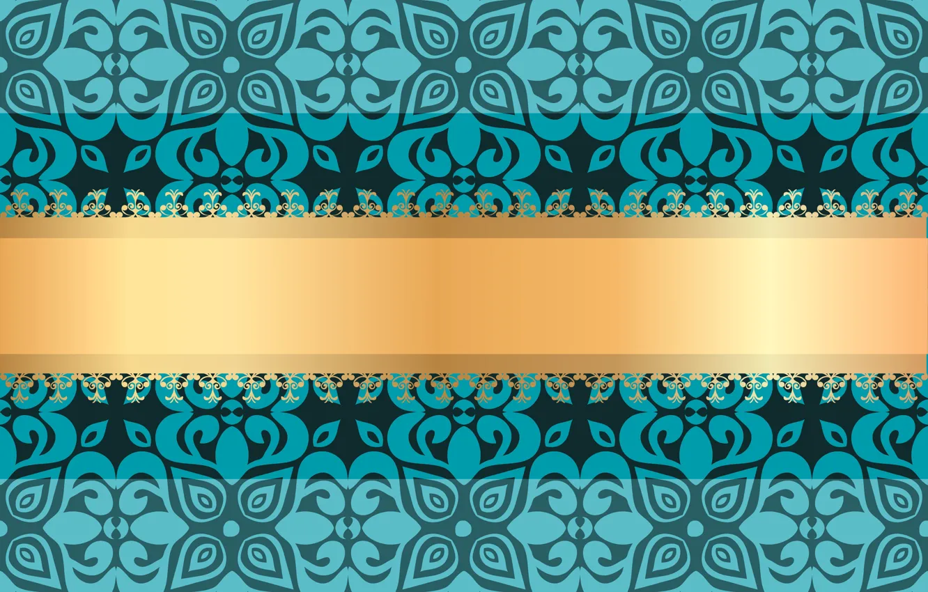 Photo wallpaper flowers, background, texture, ornament, green background, gold ribbon