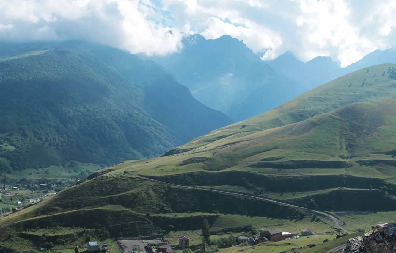 Photo wallpaper the sky, landscape, mountains, the village