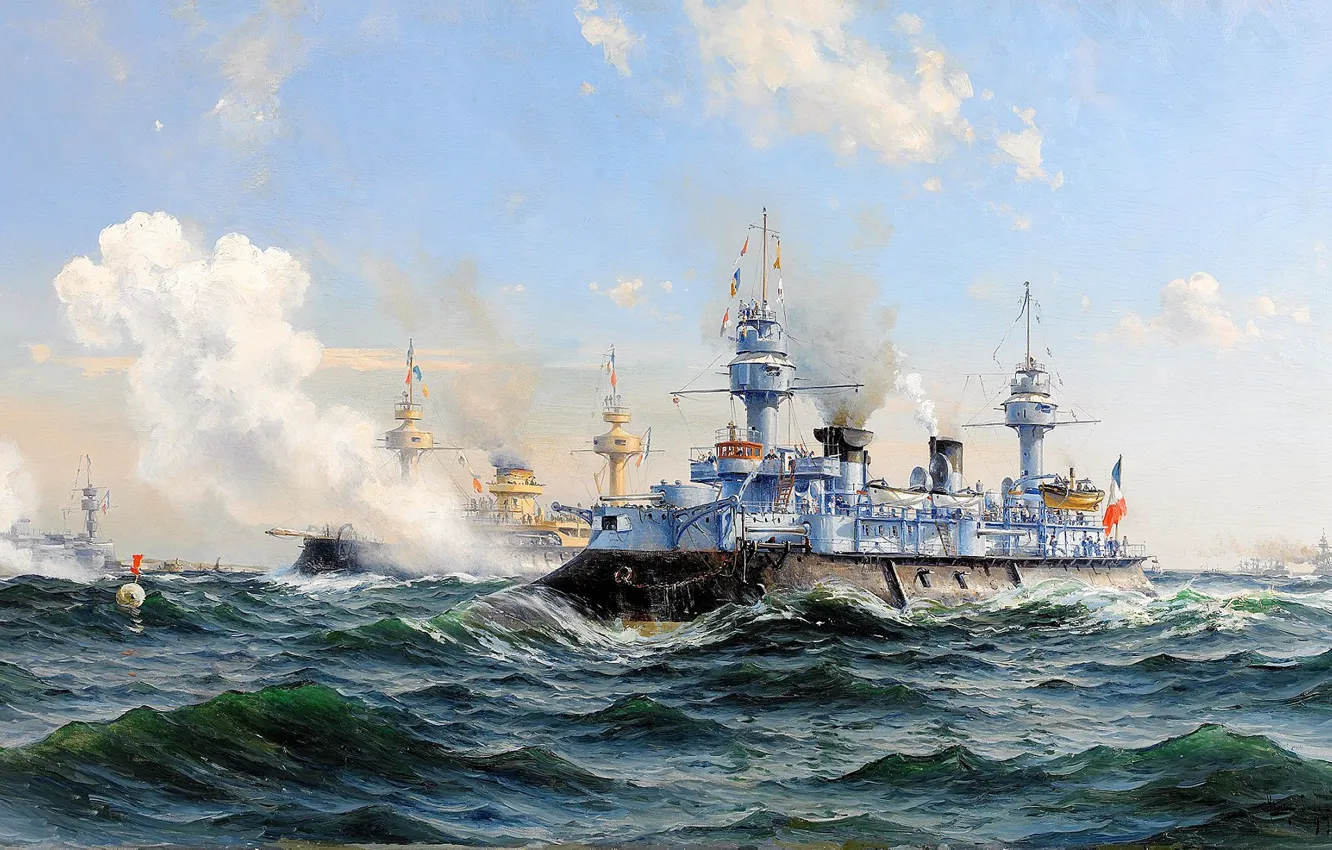 Photo wallpaper sea, wave, clouds, Navy, cruiser, Herman Gustav Sillen