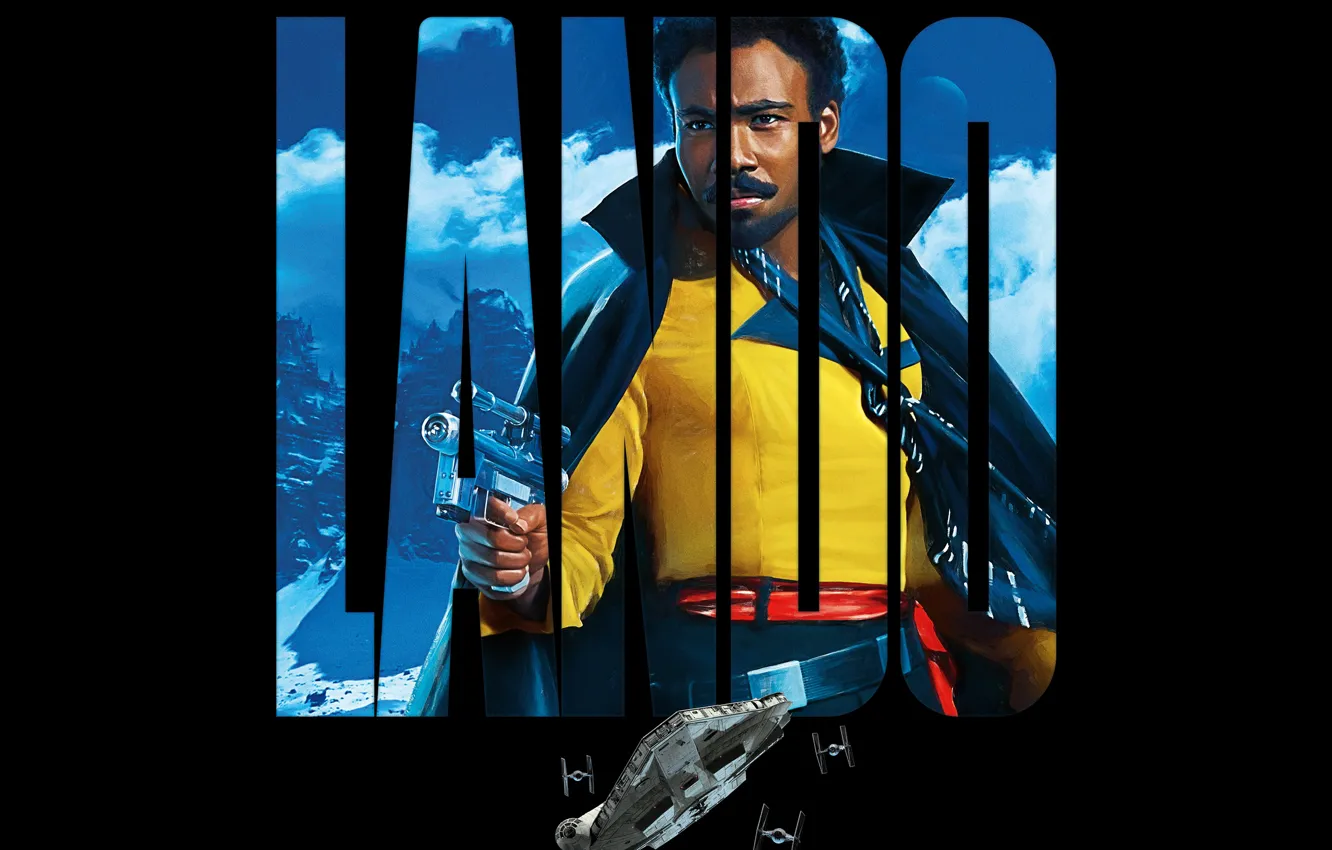 Photo wallpaper fiction, black background, poster, Han Solo: Star Wars. History, Solo: A Star Wars Story, Lando, …