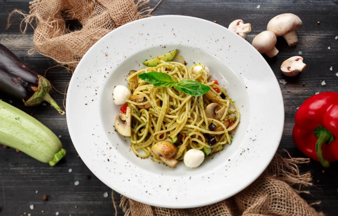 Photo wallpaper mushrooms, vegetables, pasta