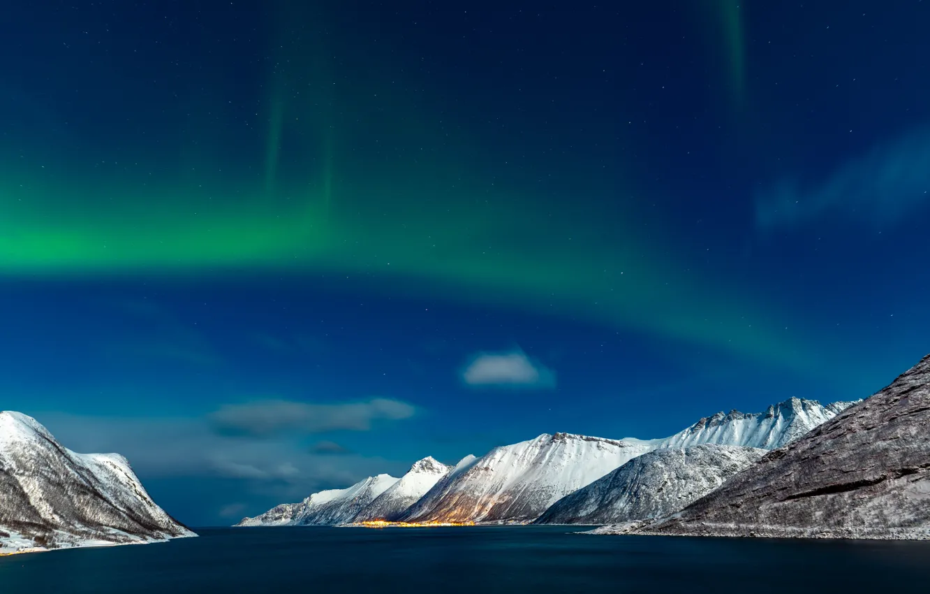 Photo wallpaper stars, mountains, lights, lights, Aurora, mountains, stars, polar lights
