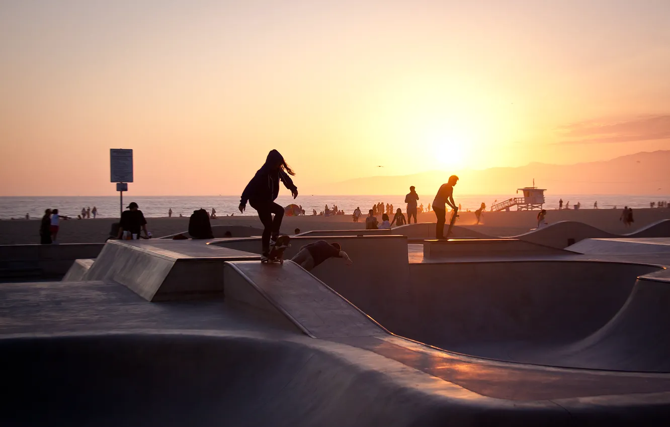 Photo wallpaper USA, summer, sunset, Los Angeles, California, skater, venice beach