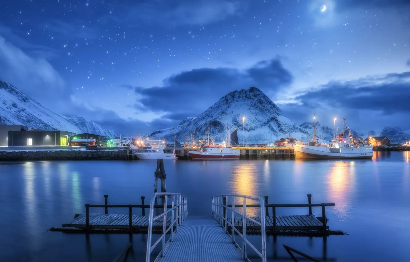 Photo wallpaper water, sunset, ship, home, Norway, pierce, sunset, Norway