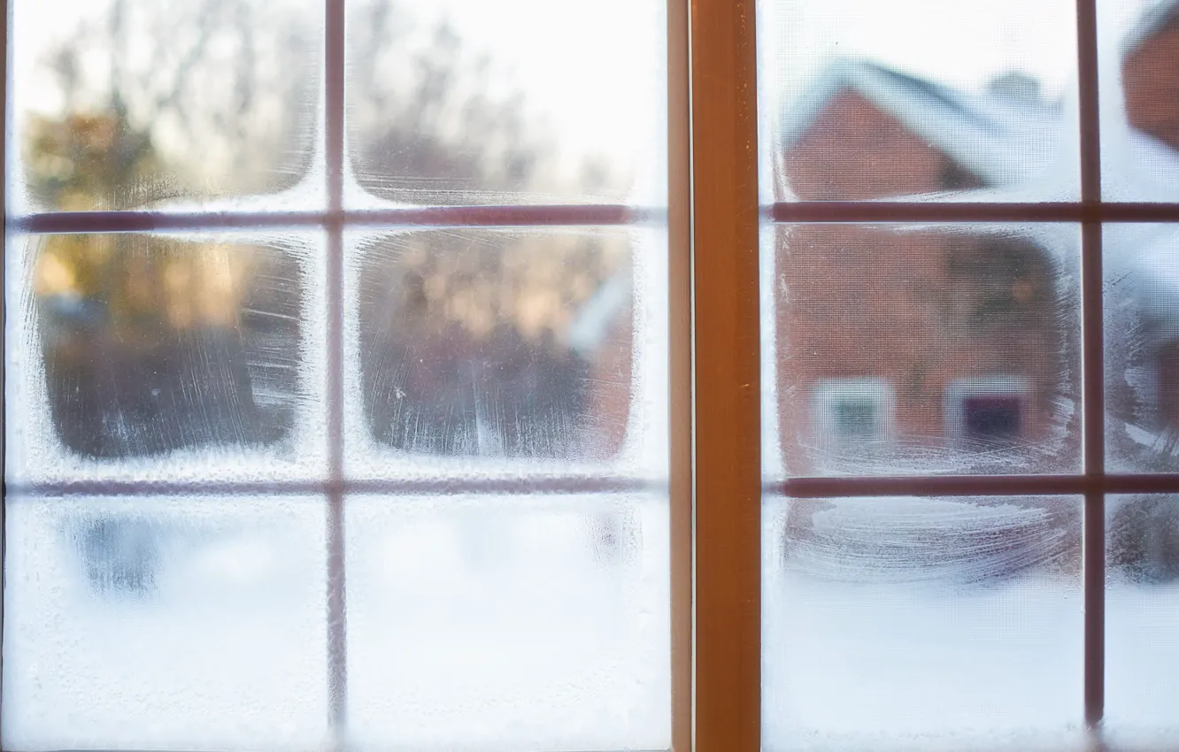 Photo wallpaper winter, snow, window, winter, snow, window, frost